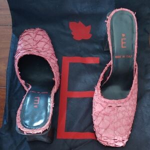 Coral Pink Textured Slip-On Mules - Made in Italy